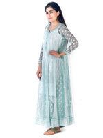 Load image into Gallery viewer, Seva Chikan Hand Embroidered Turquoise Georgette Lucknowi Chikankari Anarkali With Mukaish Work-SCL1771