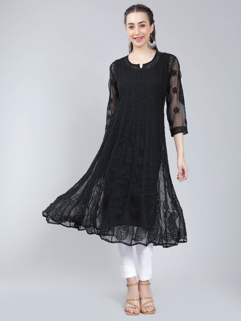 Seva Chikan Hand Embroidered Georgette Lucknowi Chikankari Anarkali