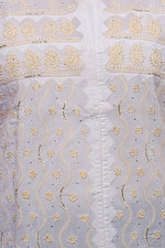 Load image into Gallery viewer, Seva Chikan Hand Embroidered White Cotton Lucknowi Chikankari Short Top With Mukaish Work- SCL0150