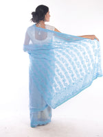 Load image into Gallery viewer, Seva Chikan Hand Embroidered Blue Georgette Lucknowi Saree With Sequins Work-SCL1757