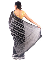 Load image into Gallery viewer, Seva Chikan Hand Embroidered Black Georgette Lucknowi Saree-SCL1762