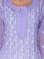 Load image into Gallery viewer, Seva Chikan Hand Embroidered Purple Faux Georgette Lucknowi Chikankari Anarkali Kurta-SCL0960