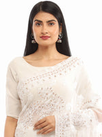 Load image into Gallery viewer, Seva Chikan Hand Embroidered White Georgette Lucknowi Saree With Gotta Patti Work-SCL1952