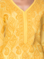 Load image into Gallery viewer, Seva Chikan Hand Embroidered Yellow Cotton Lucknowi Chikan Kurta-SCL0901