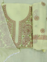 Load image into Gallery viewer, Seva Chikan Hand Embroidered Lemon Cotton Lucknowi Chikankari Unstitched Suit Piece-SEV15001