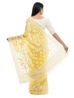 Load image into Gallery viewer, Seva Chikan Hand Embroidered Yellow Georgette Lucknowi Saree With Pearl Work-SCL1989