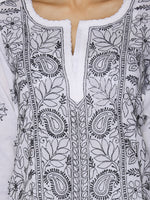 Load image into Gallery viewer, Seva Chikan Hand Embroidered White Cotton Lucknowi Chikan Short Kurti SCL1036
