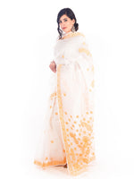 Load image into Gallery viewer, Seva Chikan Hand Embroidered White Kota Lucknowi Saree-SCL1196
