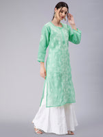 Load image into Gallery viewer, Seva Chikan Hand Embroidered Terivoil Cotton Lucknowi Chikan Kurti