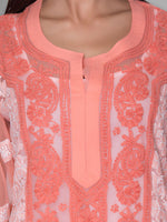 Load image into Gallery viewer, Seva Chikan Hand Embroidered Peach Faux Georgette Lucknowi Chikankari Kurta-SCL0963