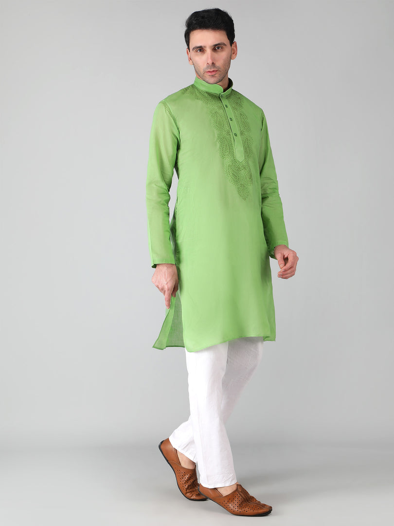 Seva Chikan Hand Embroidered Lucknowi Chikan Mens Kurta