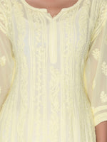 Load image into Gallery viewer, Seva Chikan Hand Embroidered Yellow Georgette Lucknowi Chikankari Anarkali-SCL1087