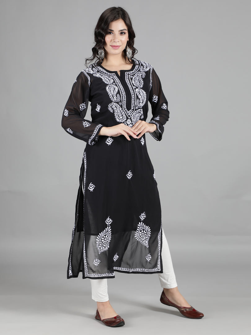 Seva Chikan Hand Embroidered  Georgette Lucknowi Chikankari kurta with Slip