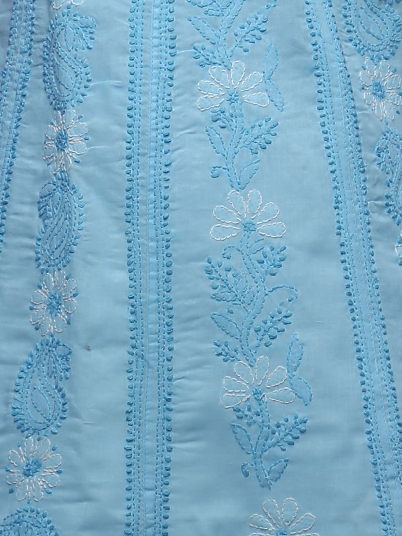 Seva Chikan Hand Embroidered Sky Blue Cotton Lucknowi Chikankari Anarkali-SCL0241