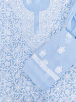 Load image into Gallery viewer, Seva Chikan Hand Embroidered Berry Blue Georgette Lucknowi Chikankari Unstitched Suit Piece-SCL13131