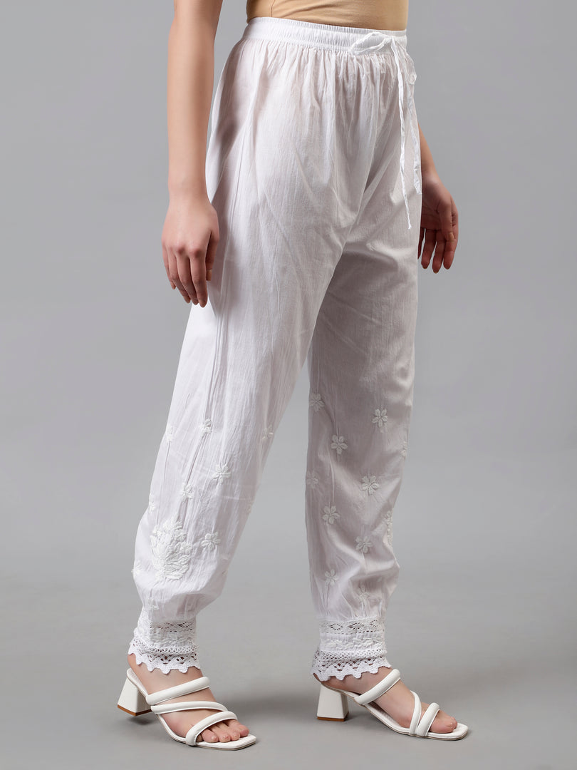 Seva Chikan Hand Embroidered Lucknowi Chikankari White Cotton Afghani Salwar SCL11031