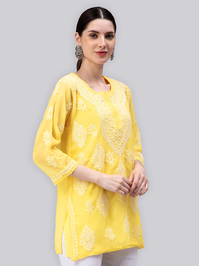 Seva Chikan Hand Embroidered Georgette Lucknowi Chikankari Top With Slip