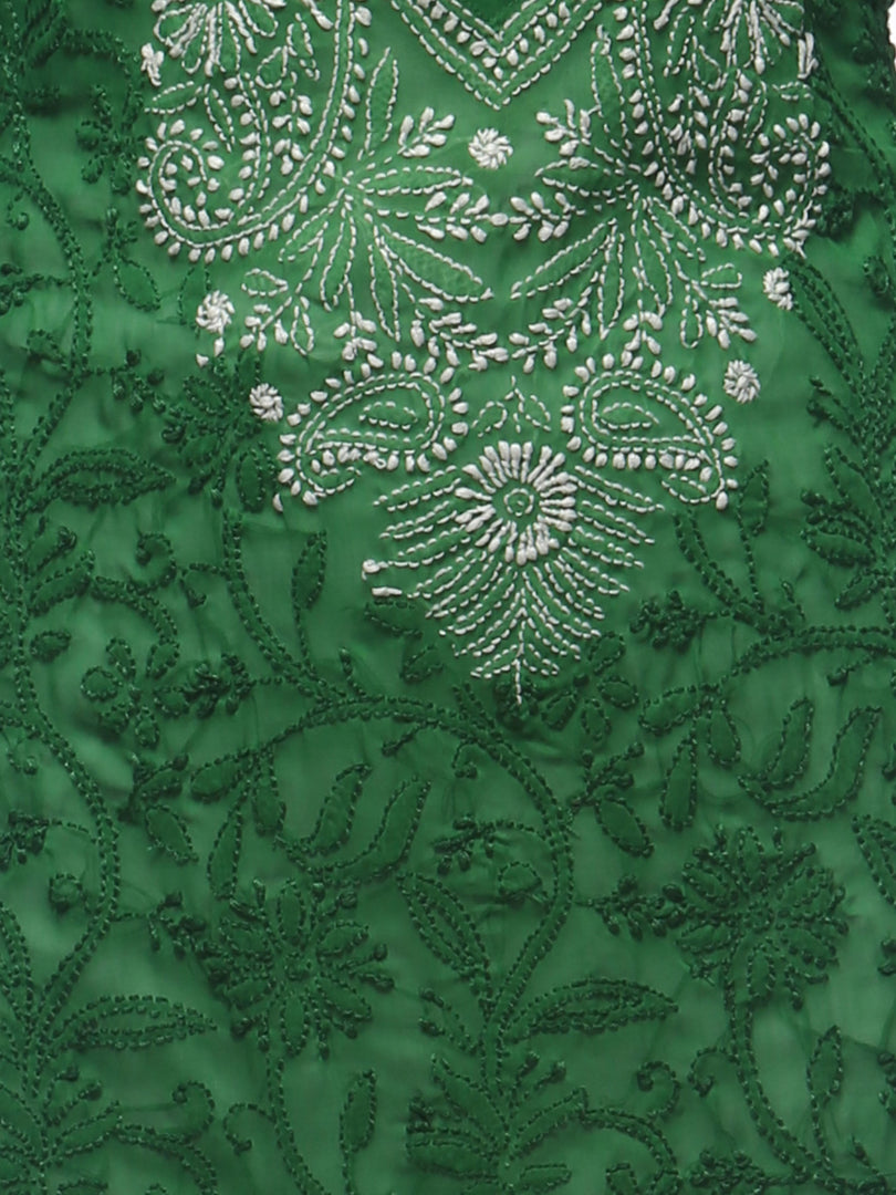 Seva Chikan Hand Embroidered Green Cotton Lucknowi Chikan Kurti-SCL0260