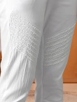 Load image into Gallery viewer, Seva Chikan Hand Embroidered White Lycra Lucknawi Chikankari Pant-SCL11022