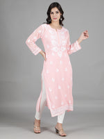 Load image into Gallery viewer, Seva Chikan Hand Embroidered Georgette Lucknowi Chikan Kurti With Slip