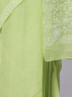 Load image into Gallery viewer, Seva Chikan Hand Embroidered Green Terivoil Cotton Lucknowi Chikankari Saree- SCL6047