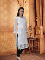 Load image into Gallery viewer, Seva Chikan Hand Embroidered Georgette Lucknowi Chikankari Kurta With Slip