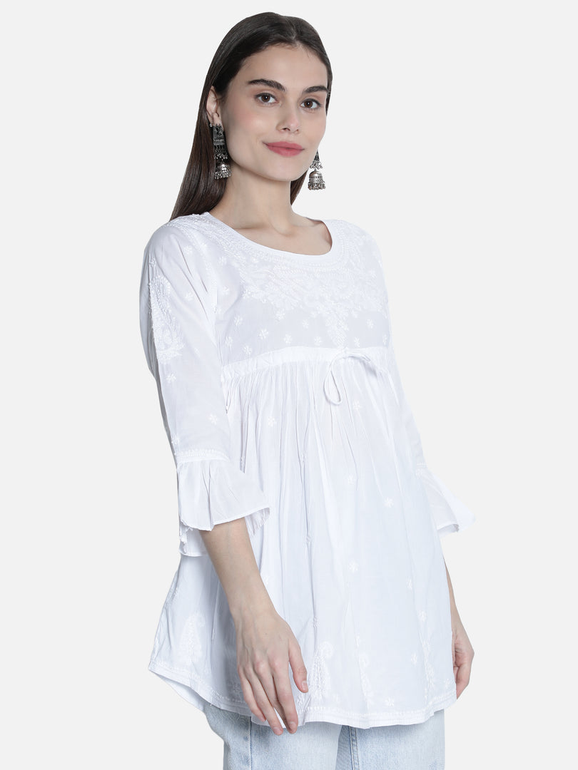 Seva Chikan Hand Embroidered Cotton Lucknowi Chikan Short Top