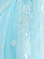 Load image into Gallery viewer, Seva Chikan Hand Embroidered Blue Georgette Lucknowi Saree-SCL2340