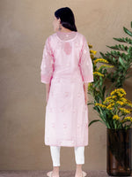 Load image into Gallery viewer, Seva Chikan Hand Embroidered Pink Cotton Lucknowi Chikan Kurti SCL1203