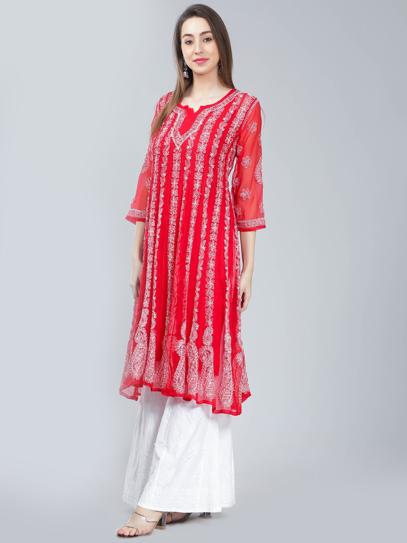 Seva Chikan Hand Embroidered Georgette Lucknowi Chikankari Anarkali