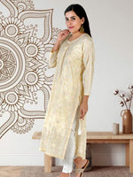 Load image into Gallery viewer, Seva Chikan Hand Embroidered Yellow Cotton Lucknowi Chikan Kurti SCL1322
