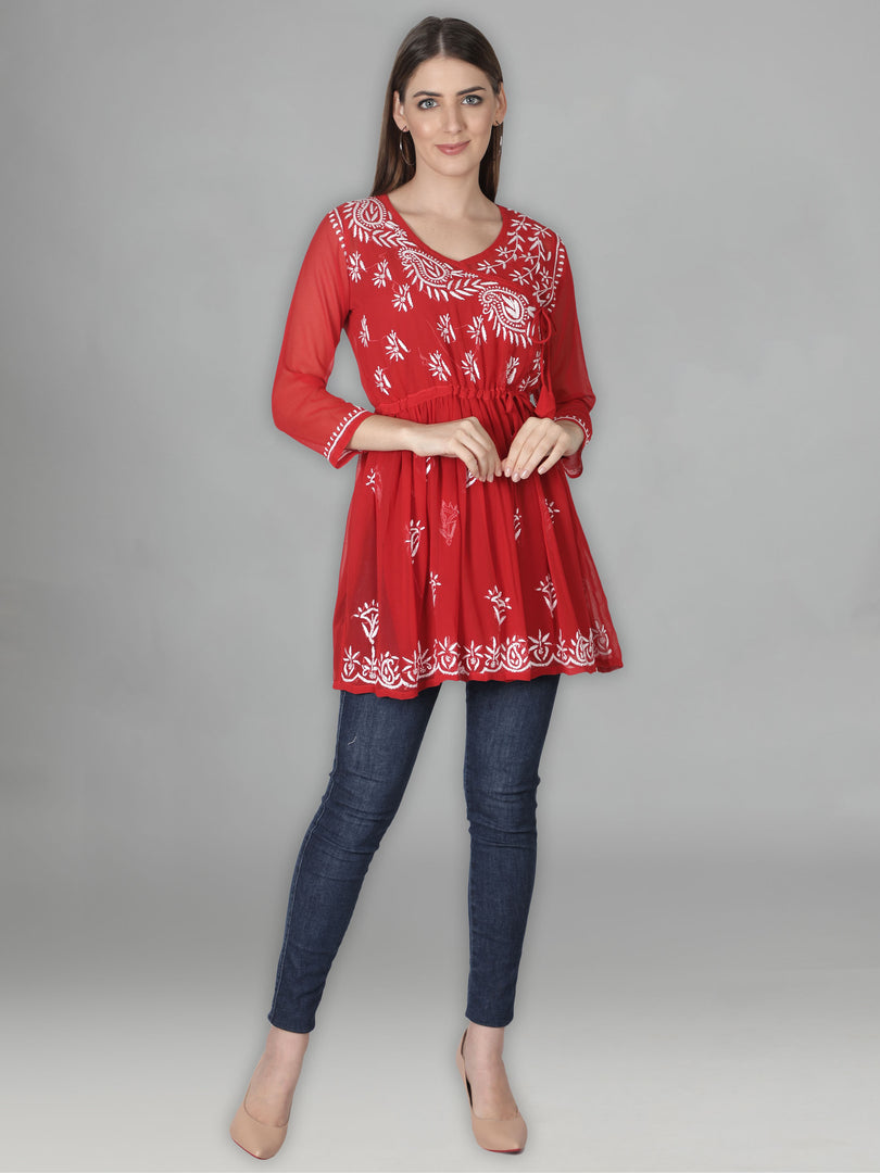 Seva Chikan Hand Embroidered Georgette Lucknowi Chikan Top