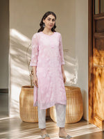 Load image into Gallery viewer, Seva Chikan Hand Embroidered Georgette Lucknowi Chikankari Kurta With Slip