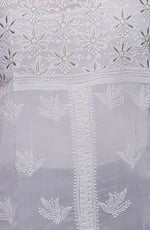 Load image into Gallery viewer, Seva Chikan Hand Embroidered White Cotton Lucknowi Chikankari Short Top With Silver Zari Work-SCL0188