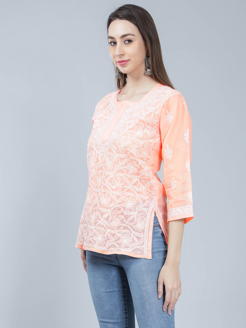 Seva Chikan Hand Embroidered Terivoil Cotton Lucknowi Chikan Top