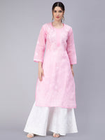 Load image into Gallery viewer, Seva Chikan Hand Embroidered Terivoil Cotton Lucknowi Chikan Kurti