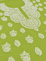 Load image into Gallery viewer, Seva Chikan Hand Embroidered Green Georgette Lucknowi Chikankari Unstitched Suit Piece-SEV15044