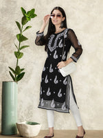 Load image into Gallery viewer, Seva Chikan Hand Embroidered Georgette Lucknowi Chikankari Kurta With Slip