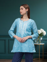 Load image into Gallery viewer, Seva Chikan Hand Embroidered Chanderi Lucknowi Chikan Top With Slip