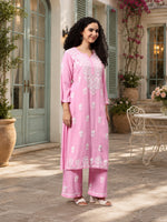 Load image into Gallery viewer, Seva Chikan Hand Embroidered Pink Rayon Lucknowi Chikankari Kurta Set SCL8063