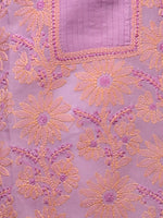 Load image into Gallery viewer, Seva Chikan Hand Embroidered Mauve Cotton Lucknowi Chikan Kurti-SCL0251