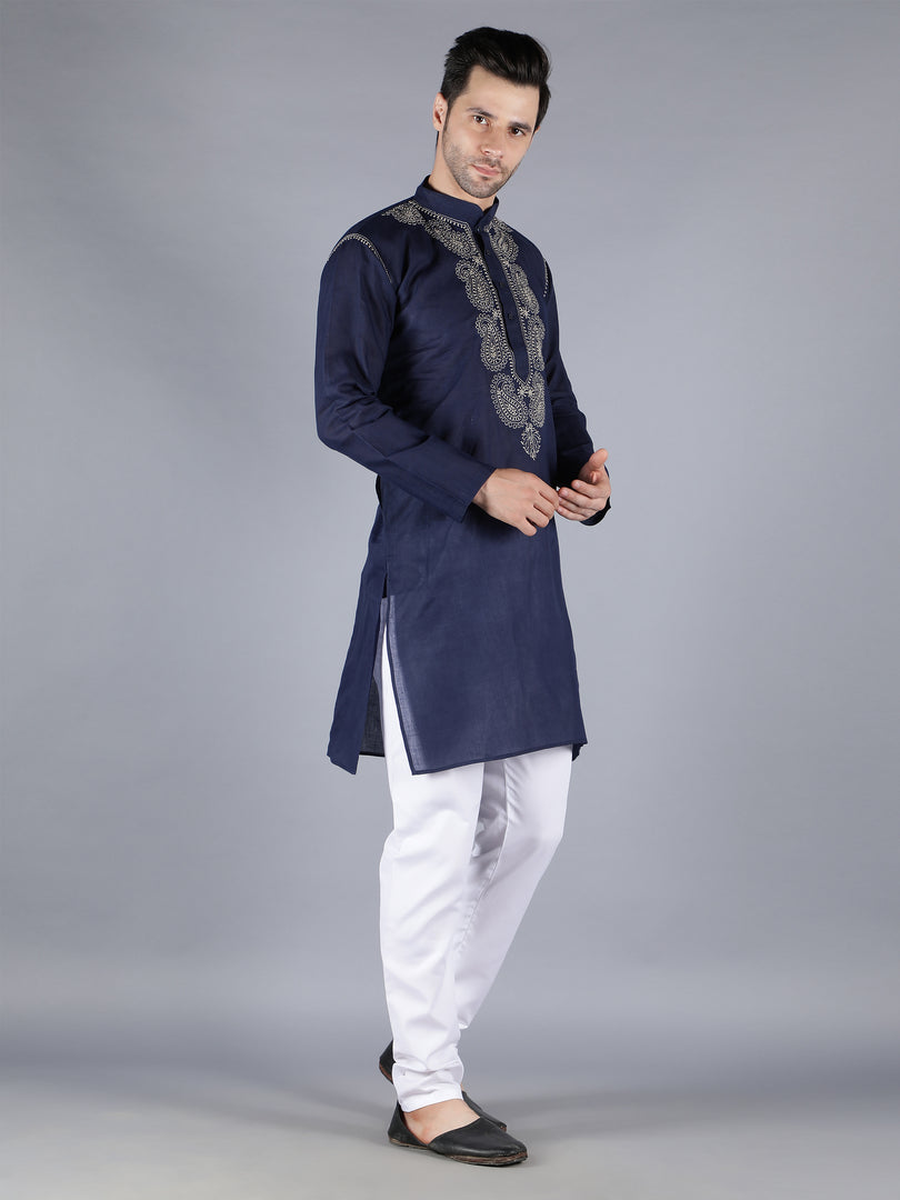 Seva Chikan Hand Embroidered  Lucknowi Chikan Mens Kurta
