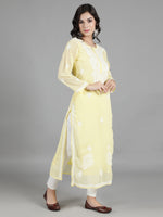 Load image into Gallery viewer, Seva Chikan Hand Embroidered  Georgette Lucknowi Chikankari kurta with Slip