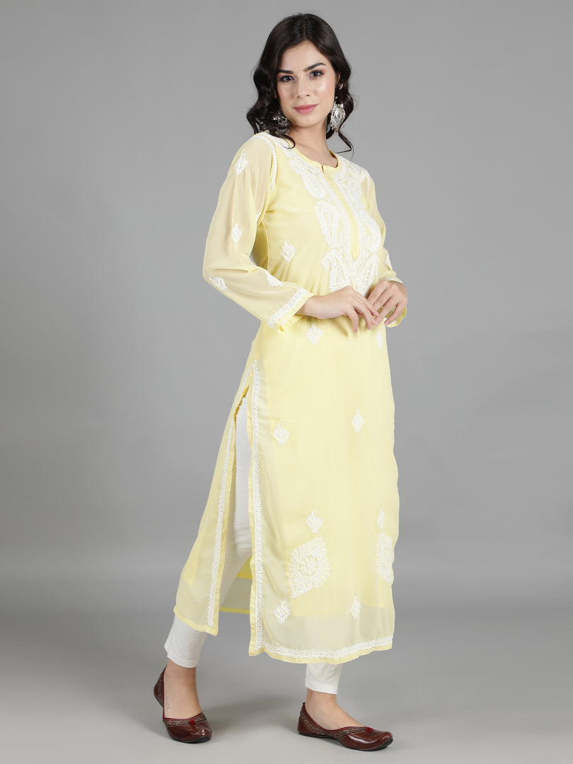 Seva Chikan Hand Embroidered  Georgette Lucknowi Chikankari kurta with Slip