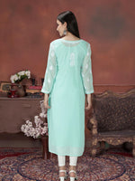Load image into Gallery viewer, Seva Chikan Hand Embroidered Georgette Lucknowi Chikan Kurti With Slip