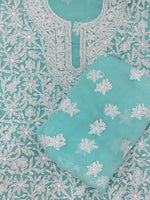 Load image into Gallery viewer, Seva Chikan Hand Embroidered Sea Green Georgette Lucknowi Chikankari Unstitched Suit Piece-SCL13134