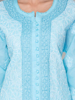 Load image into Gallery viewer, Seva Chikan Hand Embroidered Sky Blue Cotton Lucknowi Chikankari Kurta-SCL0923