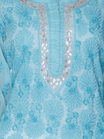 Load image into Gallery viewer, Seva Chikan Hand Embroidered Sky Blue Cotton Lucknowi Chikan Kurti SCL1043