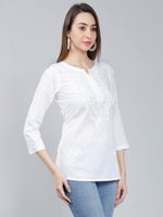 Load image into Gallery viewer, Seva Chikan Hand Embroidered White Cotton Lucknowi Chikan Top-SCL9048