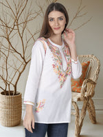 Load image into Gallery viewer, Seva Chikan Hand Embroidered Cotton Lucknowi Chikan Short Top